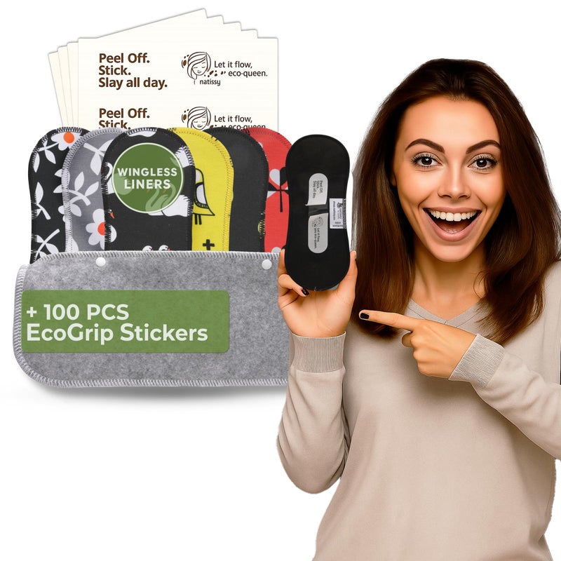 Wingless Reusable Panty Liners with Adhesive Sticker (Medium, 7-Pack) â€“ High-Temp Washable Organic Viscose Liner for Women & Teens â€“ for Daily Vaginal Discharge, 100% Breathable & Stay-Put